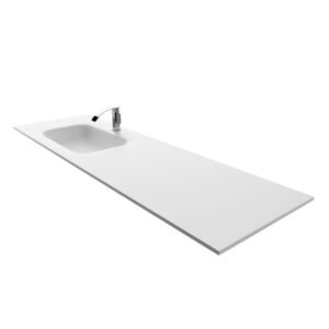 KKR-FGE11 Left-Position Integrated Sink Vanity Top – Offset Solid Surface Sink