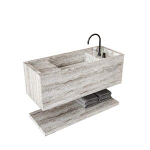 Custom Marble-Look Wall Hung Sink with Integrated Basin | Solid Surface Floating Bathroom Sink – M8840 Pattern