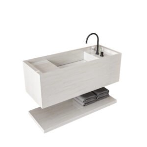 Custom Light Marble Wall Hung Sink with Integrated Basin | Solid Surface Floating Bathroom Sink – M8841 Soft Vein Pattern