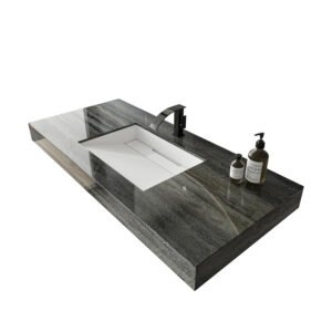 ADA Compliant Dark Grey M8873 Marble Wall Hung Sink | Integrated Solid Surface Basin