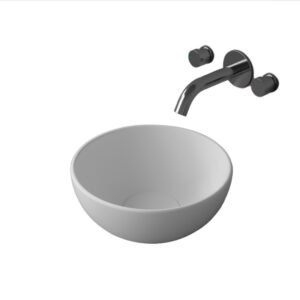 KKR-1141 Round Solid Surface Vessel Sink – Matte White | Modern Countertop Basin