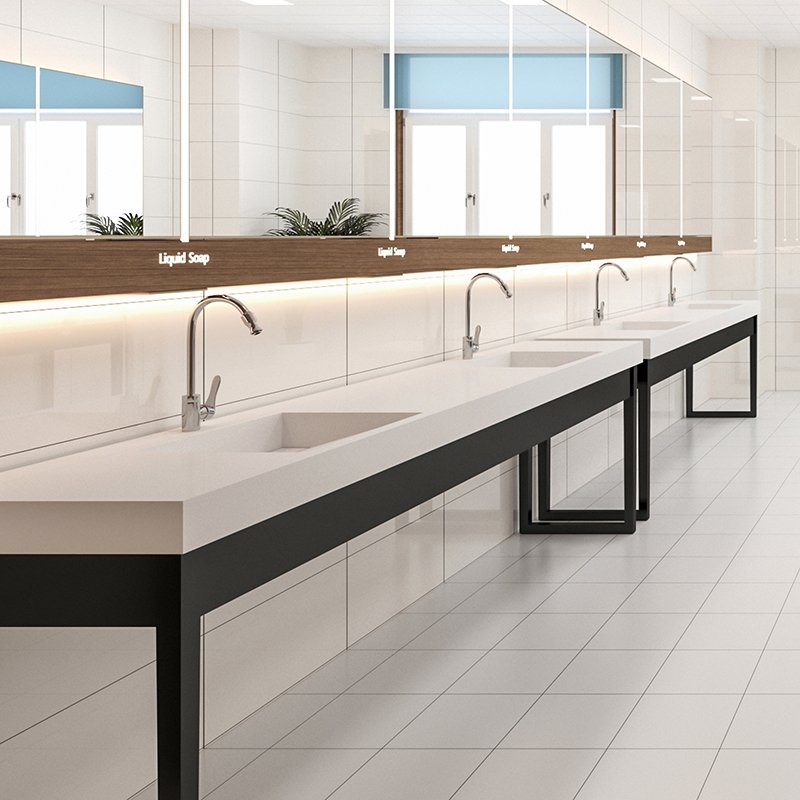 Custom Solid Surface Commercial Sink for Public Bathrooms | Long Multi-User Wash Basin Solution - Image 3