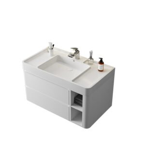 Custom Solid Surface Integrated Vanity Cabinet with Seamless Sink