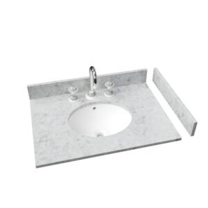 30" Solid Surface Carrara White Bathroom Vanity Countertop with Undermount Round Sink, Includes Backsplash and Sidesplash