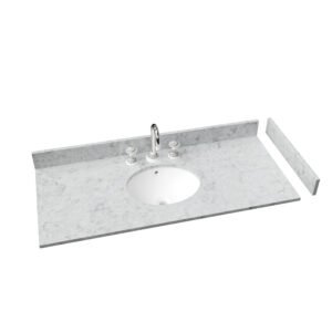 48" Carrara-Style Solid Surface Bathroom Vanity Countertop with Undermount Oval Sink, Includes Backsplash & Sidesplash | KKR