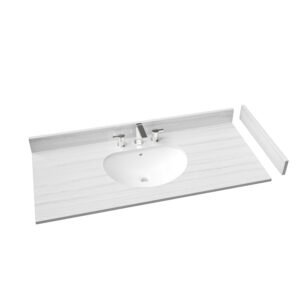 48" Light Linear Marble Style Solid Surface Bathroom Vanity Countertop with Sink, Includes Backsplash & Sidesplash | KKR