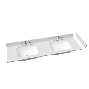 72" Calacatta-Style Solid Surface Double Sink Bathroom Vanity Countertop with Rectangular Basins, Includes Backsplash & Sidesplash | KKR