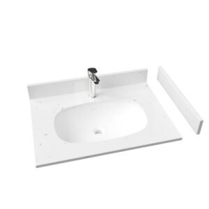 30 Inch Speckled White Solid Surface Bathroom Countertop | Integrated Vanity Top for Hotel Projects