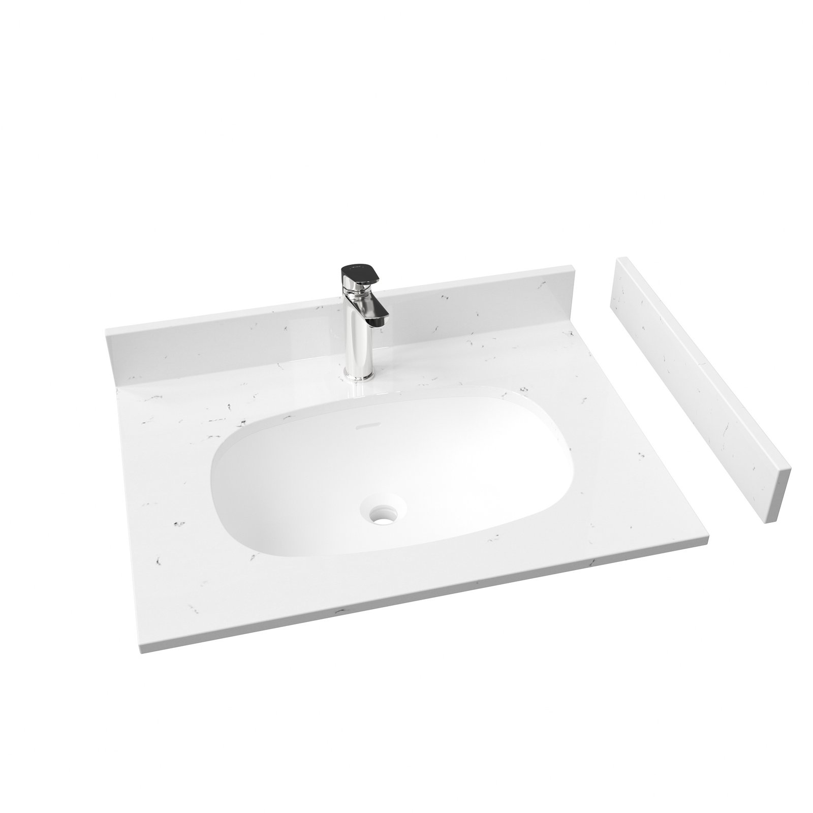 30 Inch Speckled White Solid Surface Bathroom Countertop | Integrated Vanity Top for Hotel Projects