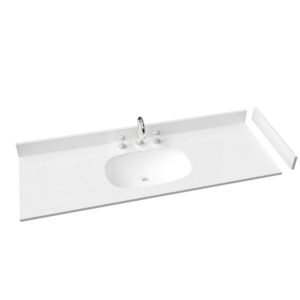 60-Inch Solid Surface Bathroom Vanity Top | Soft White Speckled Finish with Integrated Sink for Hotel & Residential Projects