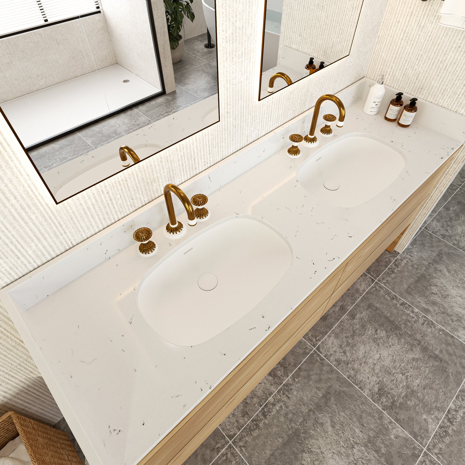 30 Inch Speckled White Solid Surface Bathroom Countertop | Integrated Vanity Top for Hotel Projects - Image 4