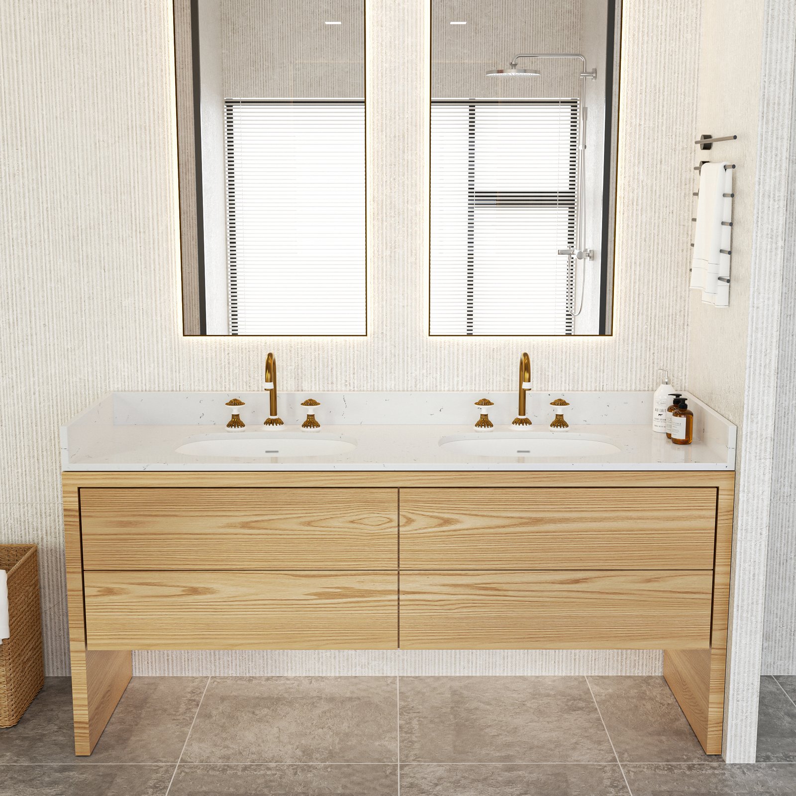 72-Inch Solid Surface Vanity Top with Integrated Sink | New Refined Speckled White Finish for Hotel & Apartment Projects - Image 5