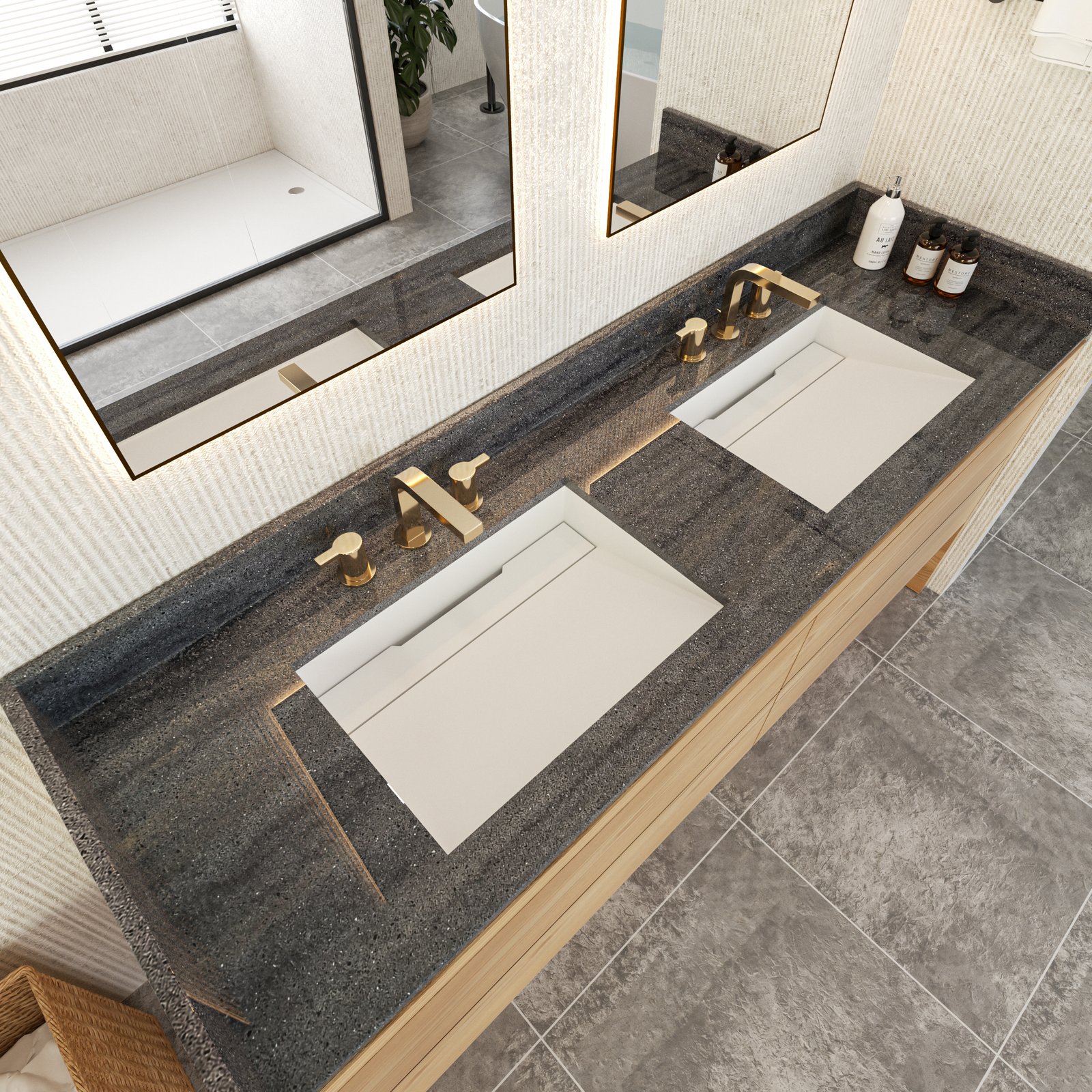 72 Inch Dark Gray Stone Look Solid Surface Double Sink Vanity Top | Hotel & Commercial Bathroom Countertop - Image 5