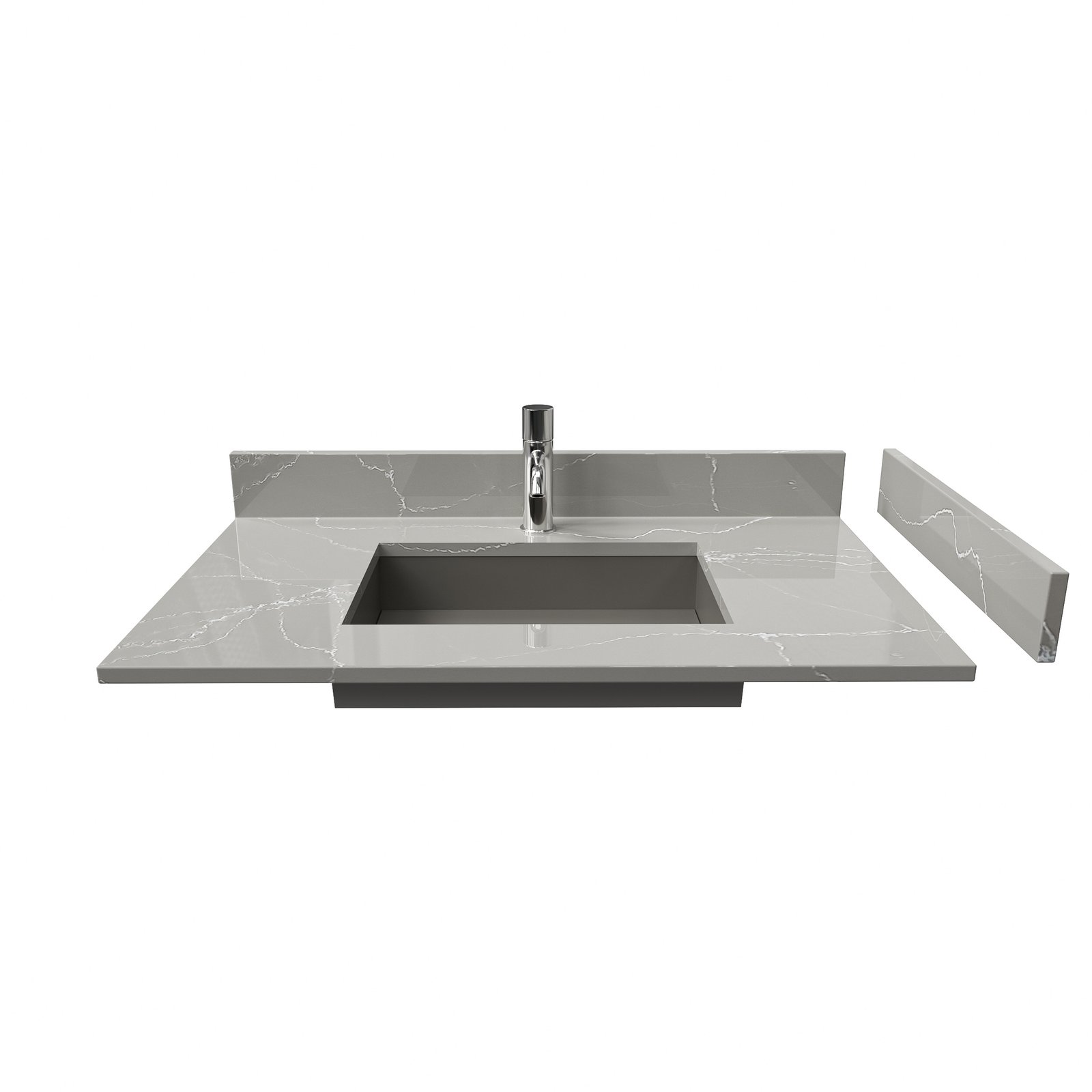 36-Inch Gray Marble Vein Solid Surface Vanity Top | Modern Hotel & Apartment Bathroom Countertop - Image 2
