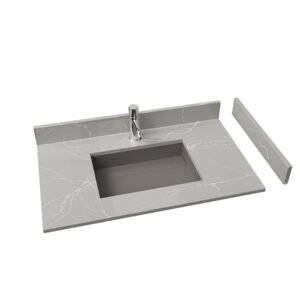 36-Inch Gray Marble Vein Solid Surface Vanity Top | Modern Hotel & Apartment Bathroom Countertop