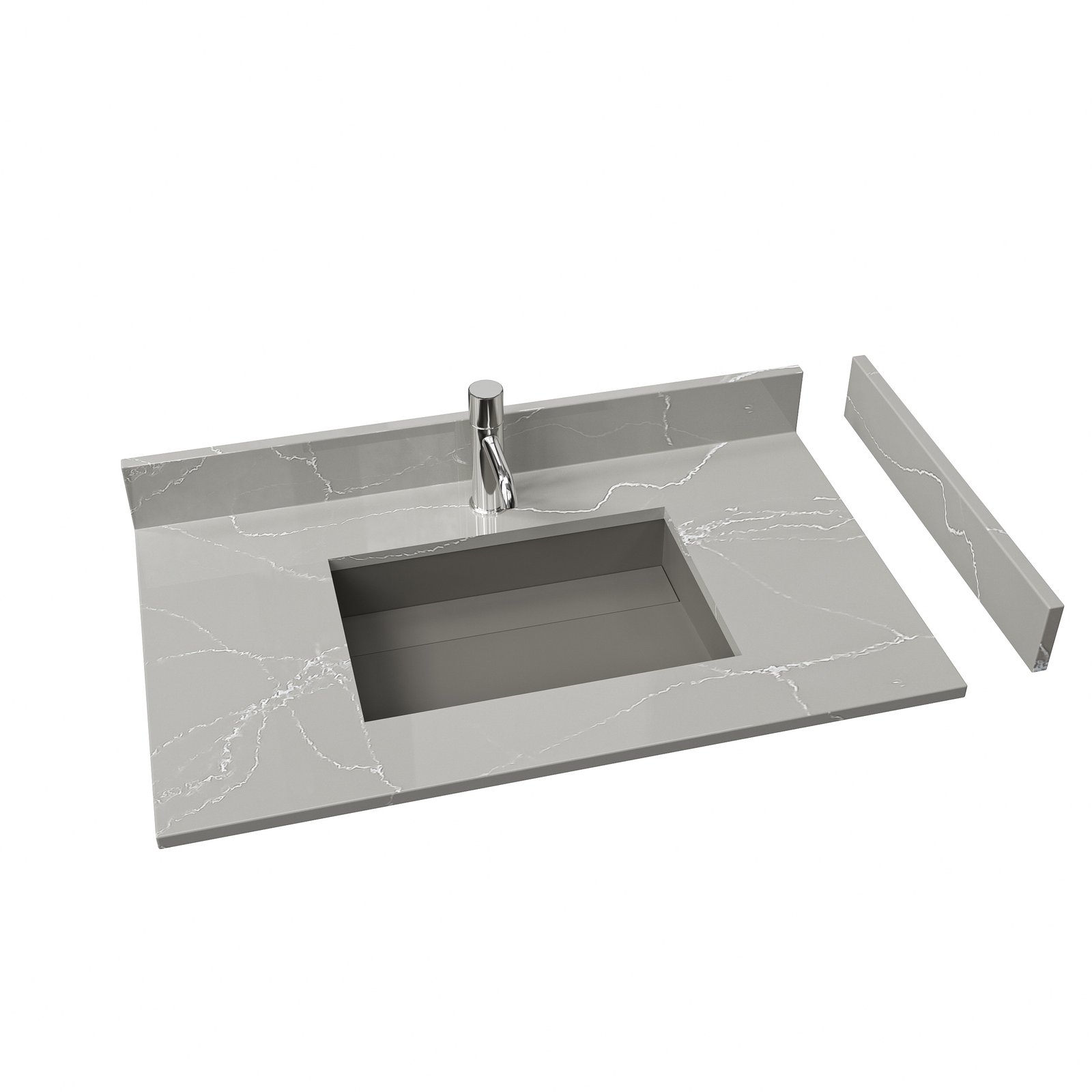 36-Inch Gray Marble Vein Solid Surface Vanity Top | Modern Hotel & Apartment Bathroom Countertop