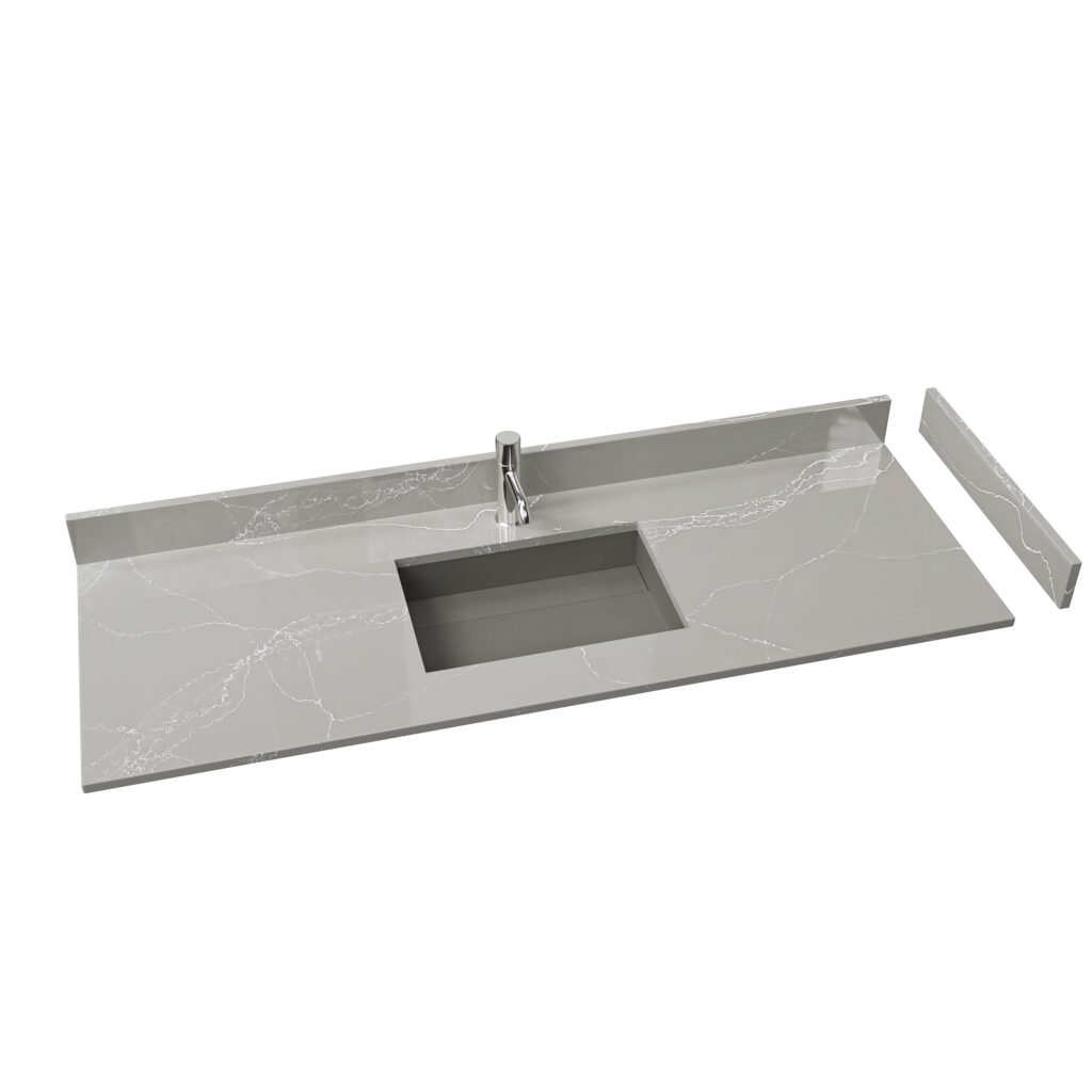 48 Inch Gray Marble-Look Solid Surface Vanity Top | Single Sink Bathroom Countertop for Hotel & Residential Projects