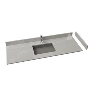 48 Inch Gray Marble-Look Solid Surface Vanity Top | Single Sink Bathroom Countertop for Hotel & Residential Projects