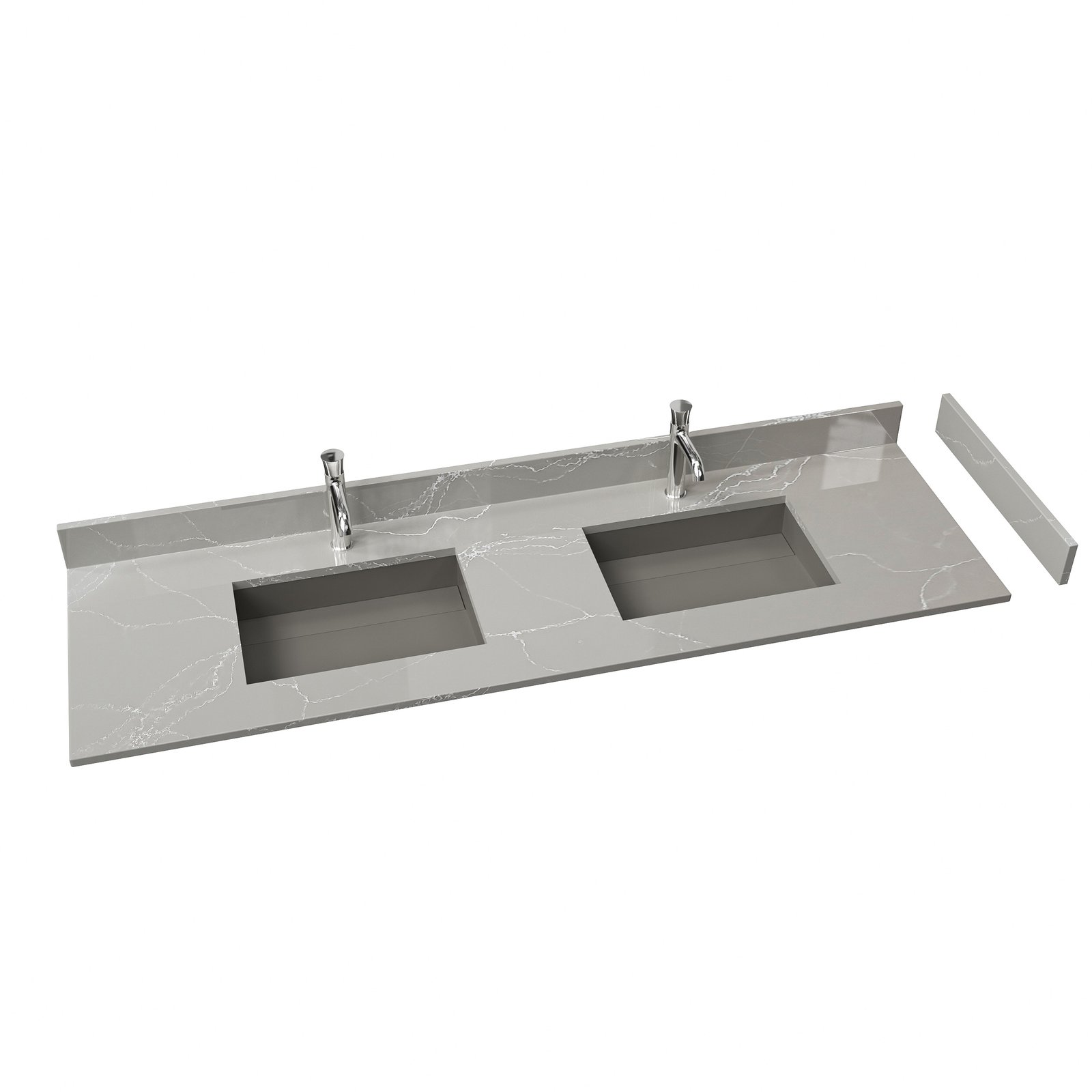 72 Inch Marble-Effect Double Sink Vanity Top | Gray Veined Solid Surface Bathroom Countertop for Hotel Projects