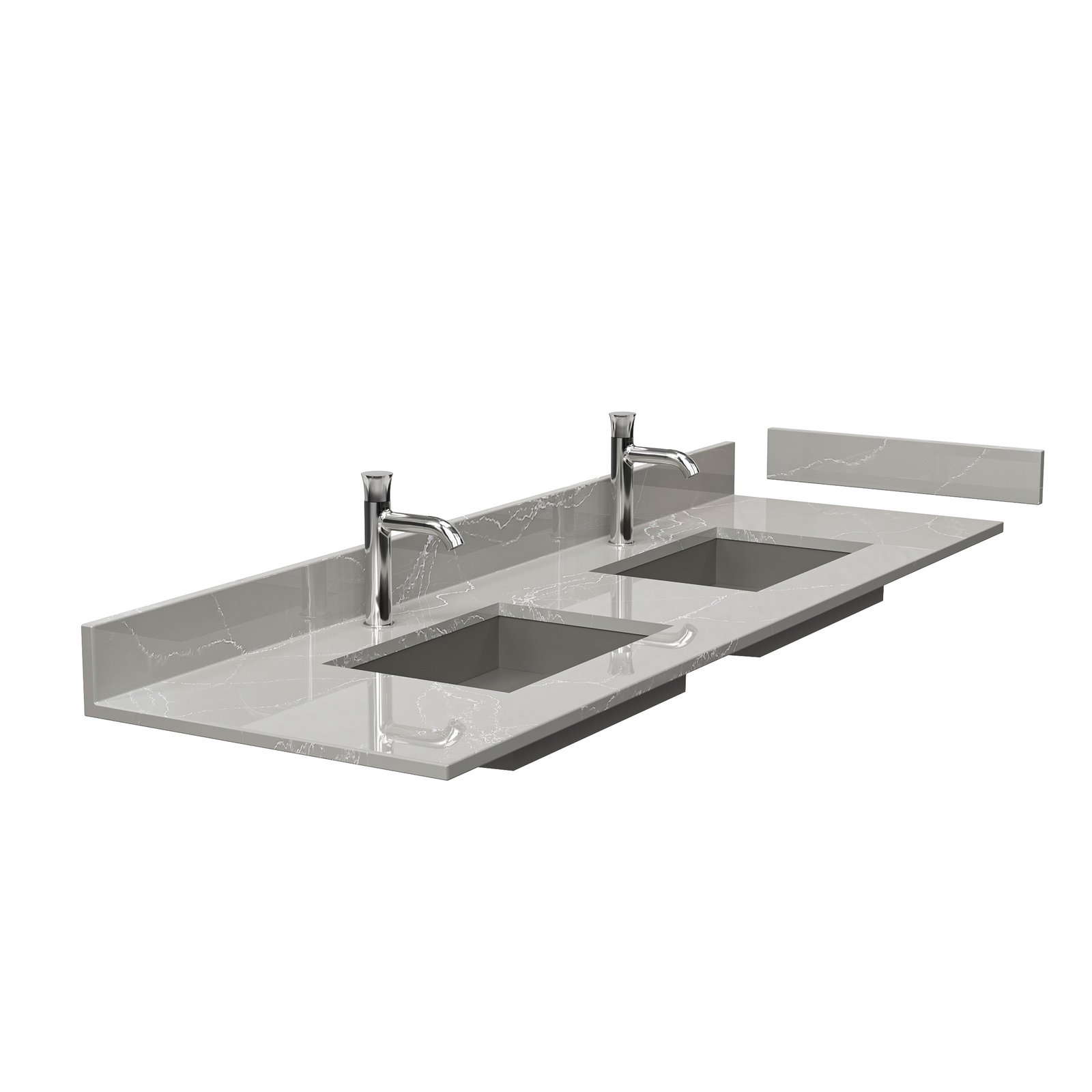 72 Inch Marble-Effect Double Sink Vanity Top | Gray Veined Solid Surface Bathroom Countertop for Hotel Projects - Image 3