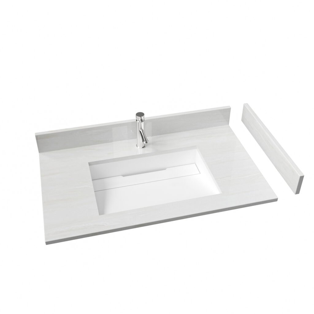 36 Inch Light Cloud White Marble Texture Vanity Top | Solid Surface Bathroom Countertop for Hotel & Residential Projects