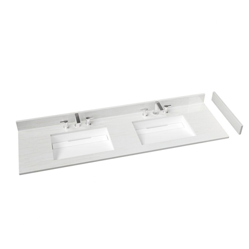 72-Inch Light Vein White Solid Surface Bathroom Countertop | Double Sink Vanity Top for Hotel & Apartment Projects