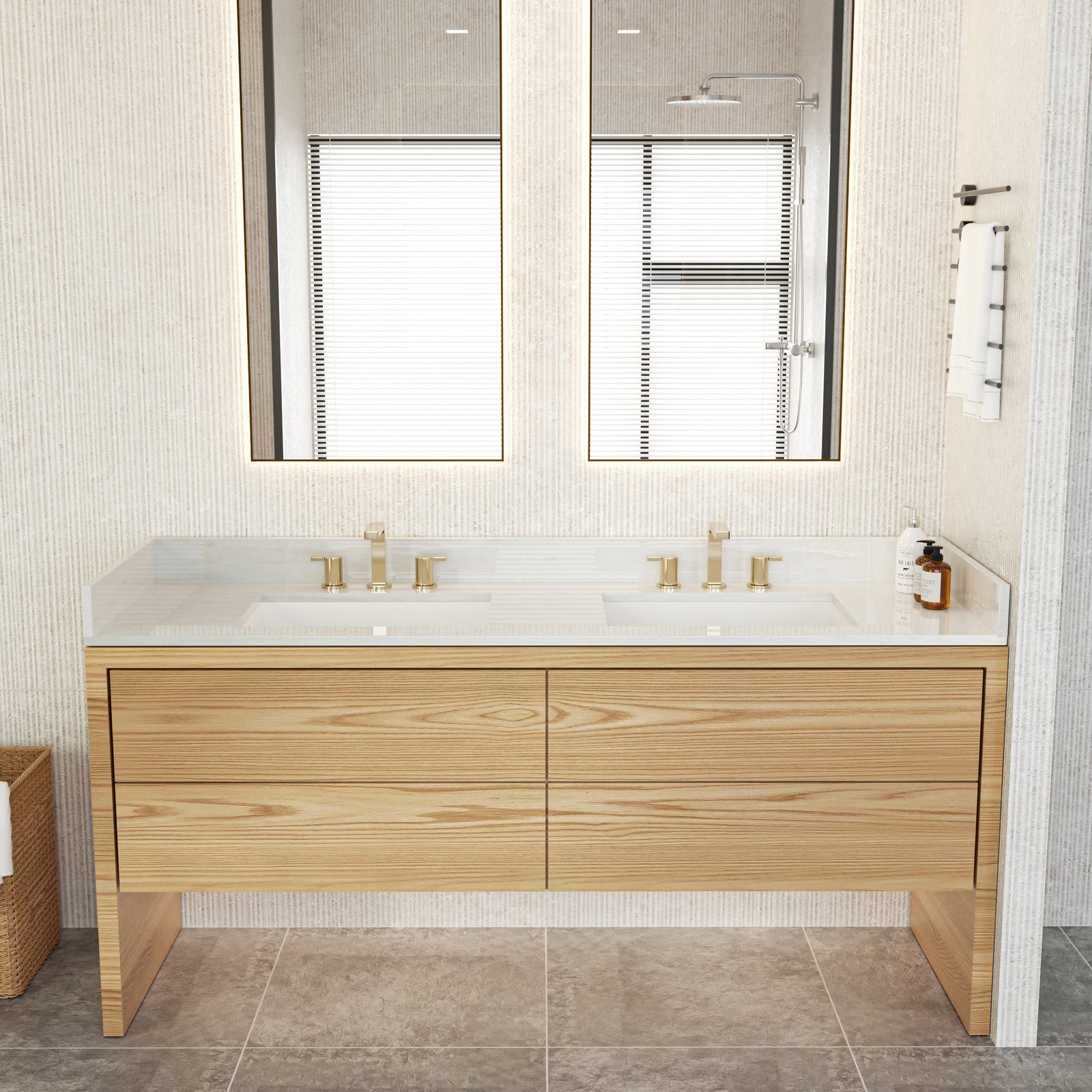 72-Inch Light Vein White Solid Surface Bathroom Countertop | Double Sink Vanity Top for Hotel & Apartment Projects - Image 5