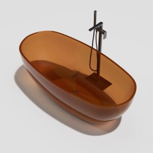 KKR-B008 Amber Transparent Freestanding Bathtub | Sculptural Oval Orange Clear Resin Tub for Luxury Bathrooms