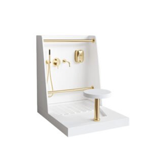 High-end Solid Surface Wudu Sink with Seat | Custom Mosque Ablution Sink Station for Prayer Areas