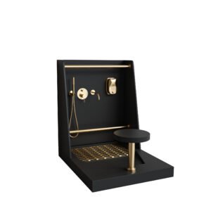 Black Solid Surface Wudu Sink with Gold Accessories | Modern Ablution Sink Station for Mosque & Prayer Areas