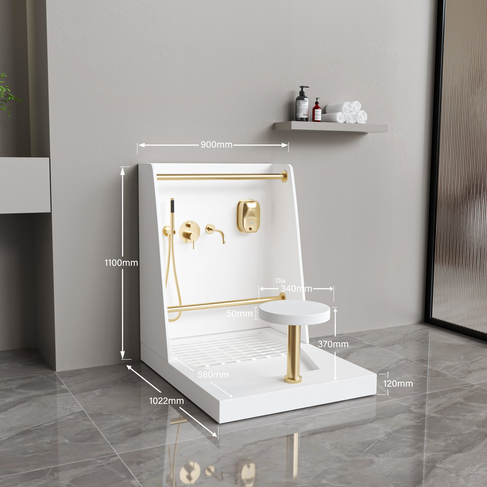 High-end Solid Surface Wudu Sink with Seat | Custom Mosque Ablution Sink Station for Prayer Areas - Image 2