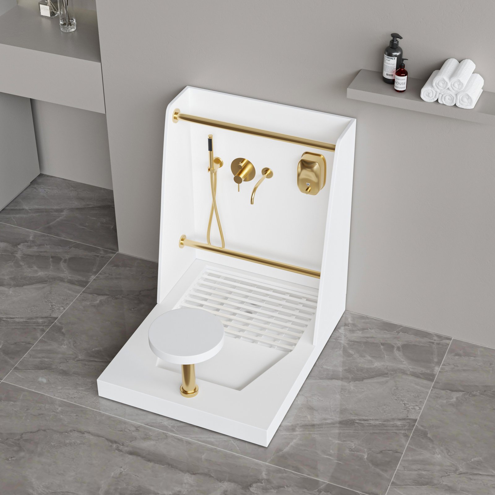 High-end Solid Surface Wudu Sink with Seat | Custom Mosque Ablution Sink Station for Prayer Areas - Image 4