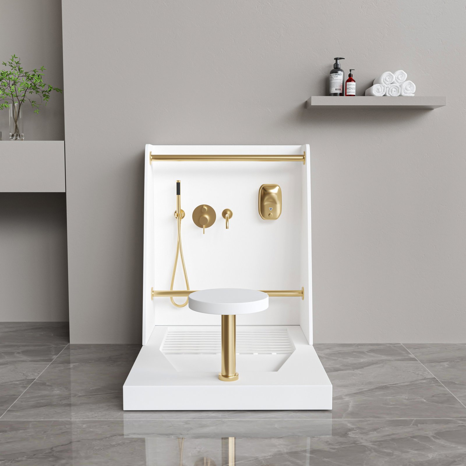 High-end Solid Surface Wudu Sink with Seat | Custom Mosque Ablution Sink Station for Prayer Areas - Image 3