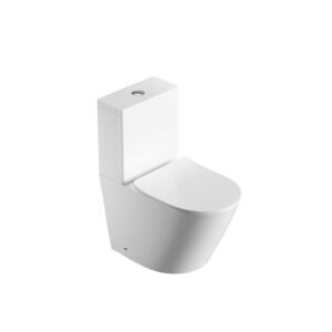 Modern Rimless Two-Piece Washdown Toilet with Slim Seat | Compact Ceramic Bathroom Toilet KKR-CT11009