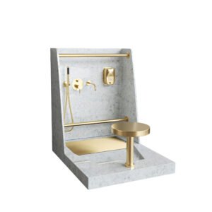 Custom Wudu Sink with Marble Texture | Solid Surface Foot Washing Basin for Mosque & Hotel Projects