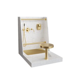 Custom Wudu Sink with Marble Texture | Solid Surface Foot Washing Basin for Mosque & Hotel Projects