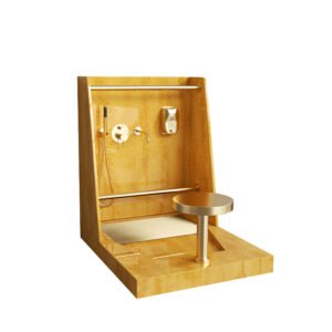 Golden Amber Marble Wudu Sink Station | Solid Surface Mosque Ablution Basin with Gold Fixtures