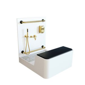Modern Wudu Sink with Seat | Solid Surface Ablution Sink for Mosque & Prayer Rooms