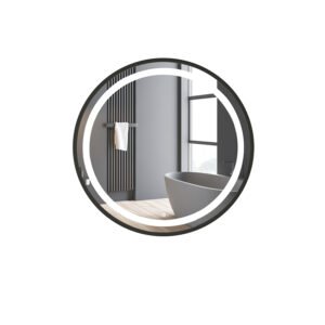 Thick Frame Round LED Bathroom Mirror | Black Aluminum Frame Backlit Vanity Mirror for Hotel Projects