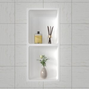 Double Layer Quartz Stone Shower Niche Wall Insert | Molded Bathroom Recessed Storage Shelf