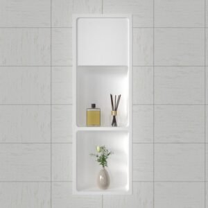 Decorative Double Layer Quartz Stone Shower Niche with Back Panel | Designer Recessed Wall Storage