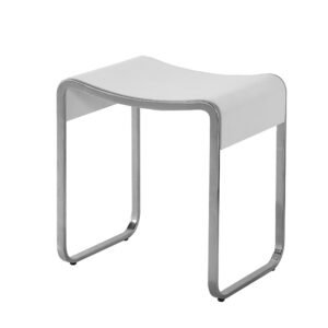 Solid Surface Shower Stool with Stainless Steel Frame | Modern Metal Bathroom Seat for Hotel & Spa Projects