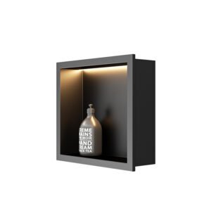 Stainless Steel Shower Niche with LED Light | Black & Gold Wall Recessed Bathroom Storage Niche