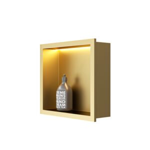Gold Stainless Steel Shower Niche with LED Light | Luxury Wall Recessed Bathroom Storage Niche