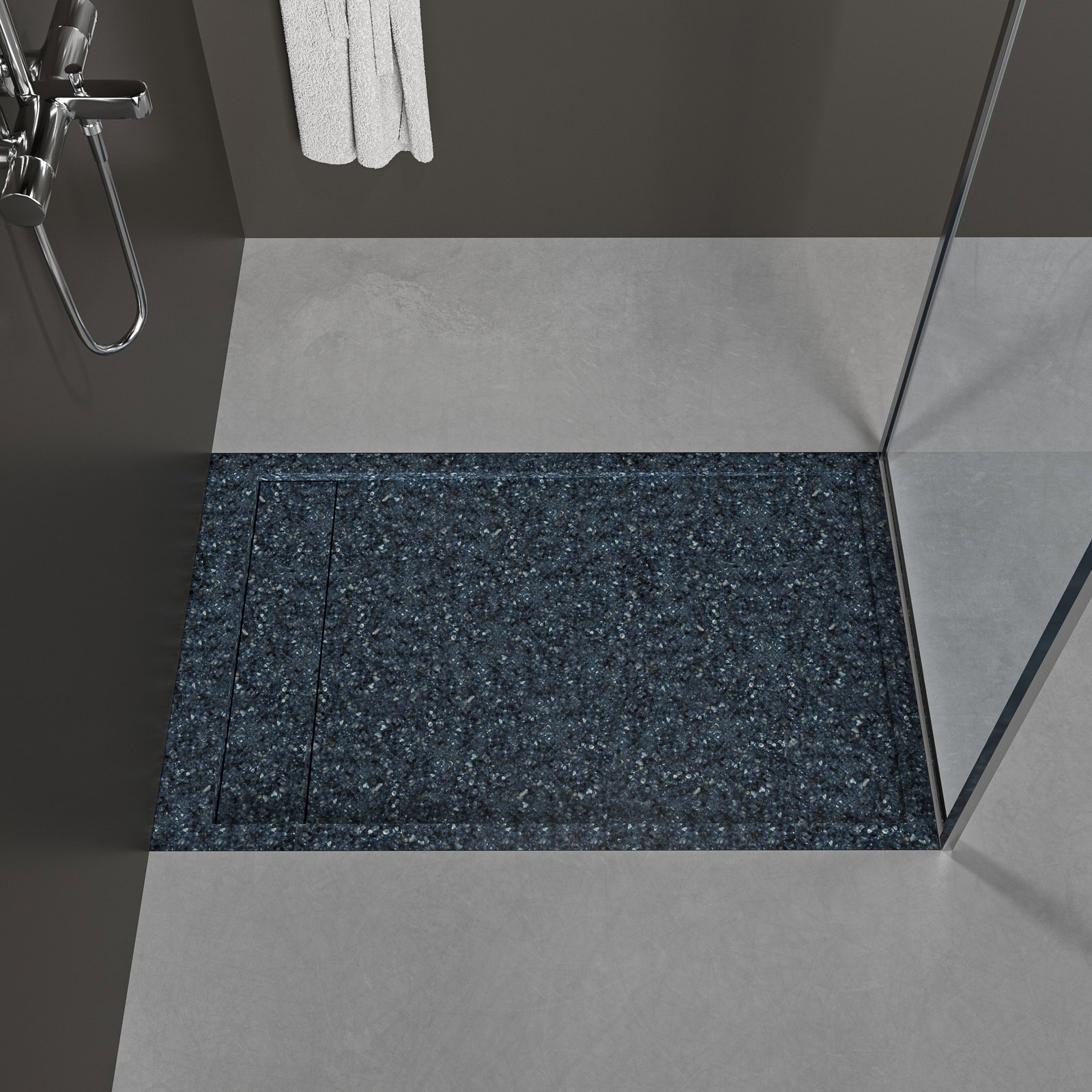 Dark Blue Terrazzo Solid Surface Shower Tray | Bold Speckled Shower Base for Modern Luxury Bathrooms - Image 2