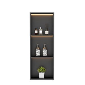 Triple Layer Stainless Steel Shower Niche with LED | Black & Gold Wall Recessed Bathroom Storage System